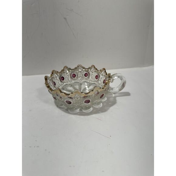 EAPG U.S. Glass Daisy Bullseye Purple‎ Amethyst Stained Bowl With Handle - Picture 2 of 9